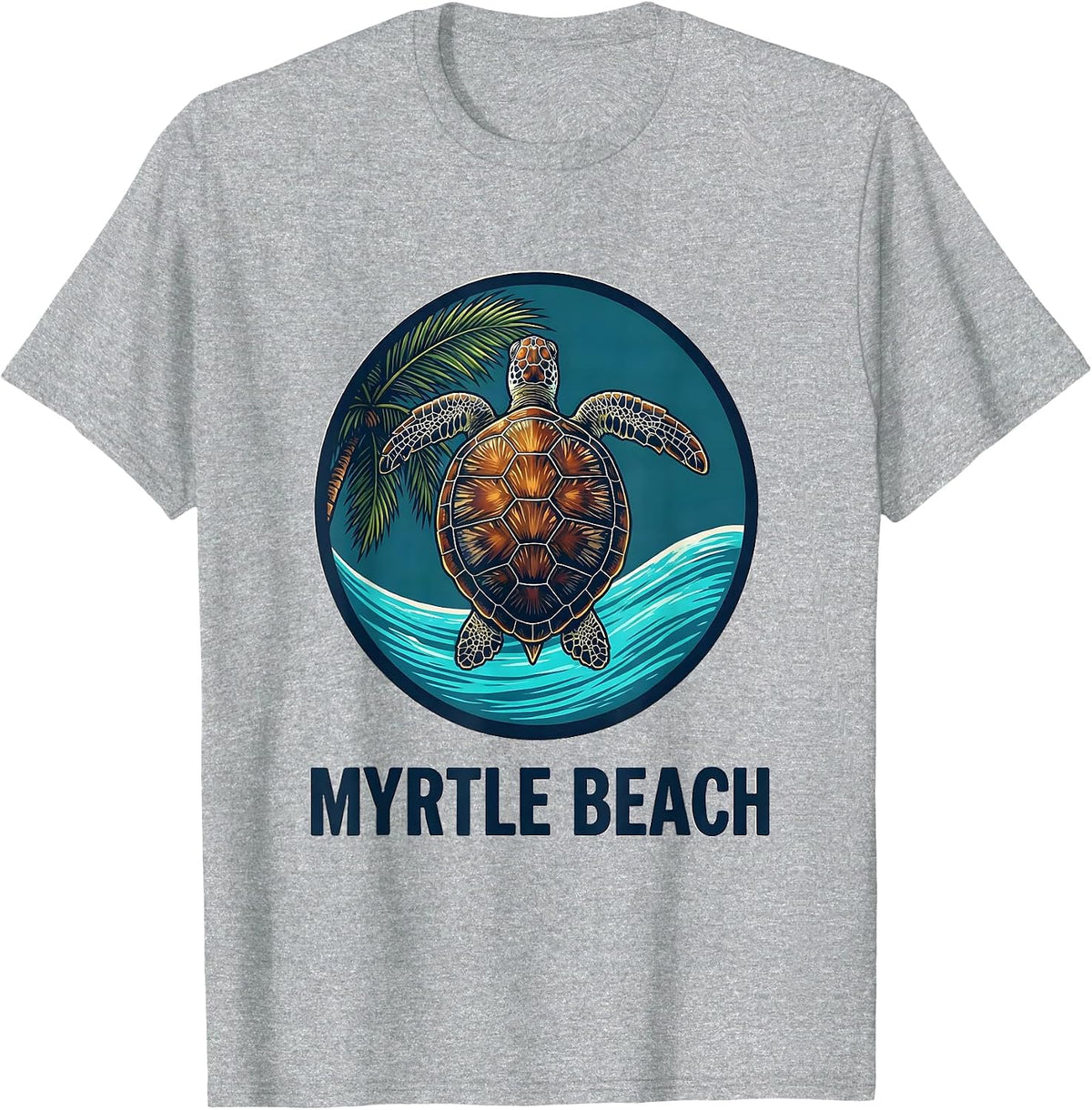 Men's Myrtle Beach Retro 70s Sea Turtle Souvenir Tropical Vacation T-Shirt - Heather Grey