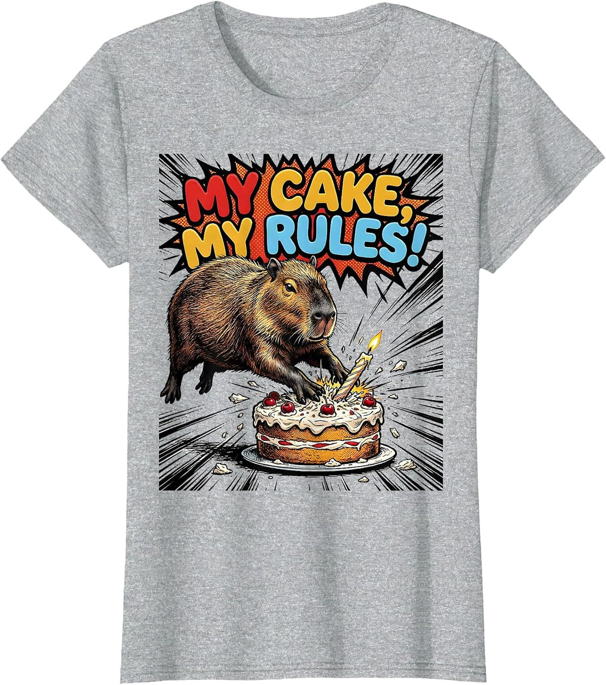 My Cake My Rules Comic Book Capybara Kids Birthday Party T-Shirt - Heather Grey