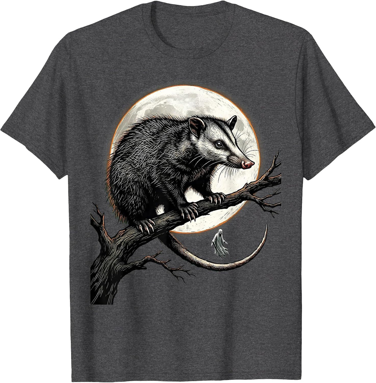 Solemn Opossum Spooky Moon Vintage Halloween T-Shirt - Dark Heather Grey