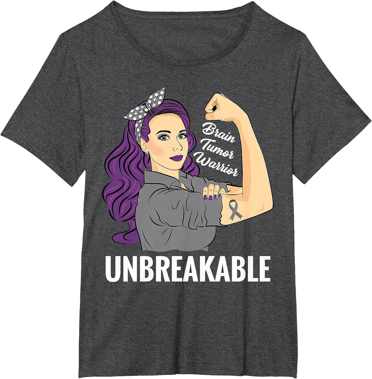 Brain Tumor Awareness Warrior Unbreakable Survivor Shirt T-Shirt - Dark Heather Grey