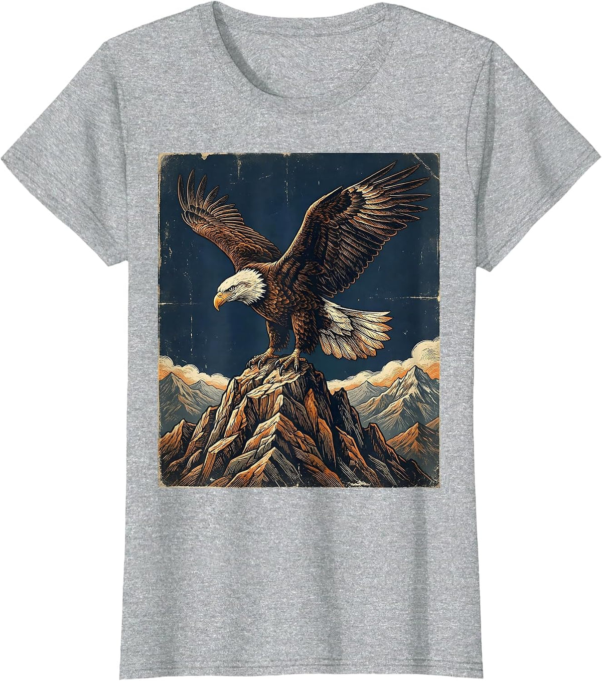 Women's Bald Eagle Mountain Peak Patriotic USA Design T-Shirt - Heather Grey