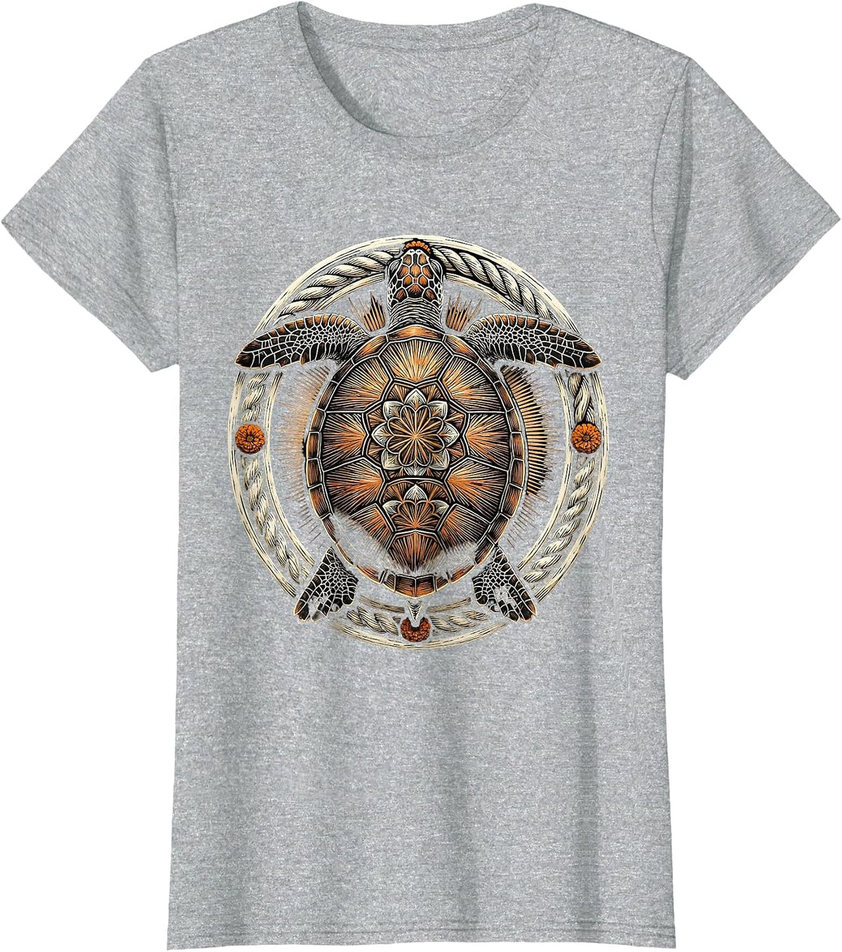 Mexican Sea Turtle Mandala Art Design T-Shirt - Heather Grey