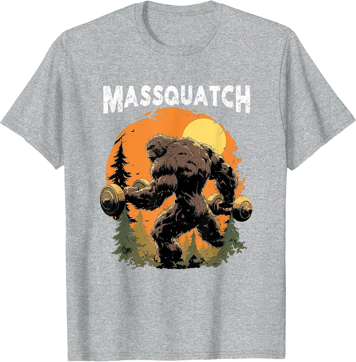 Bigfoot Massquatch Funny Sasquatch Workout Gym Weightlifter T-Shirt - Heather Grey