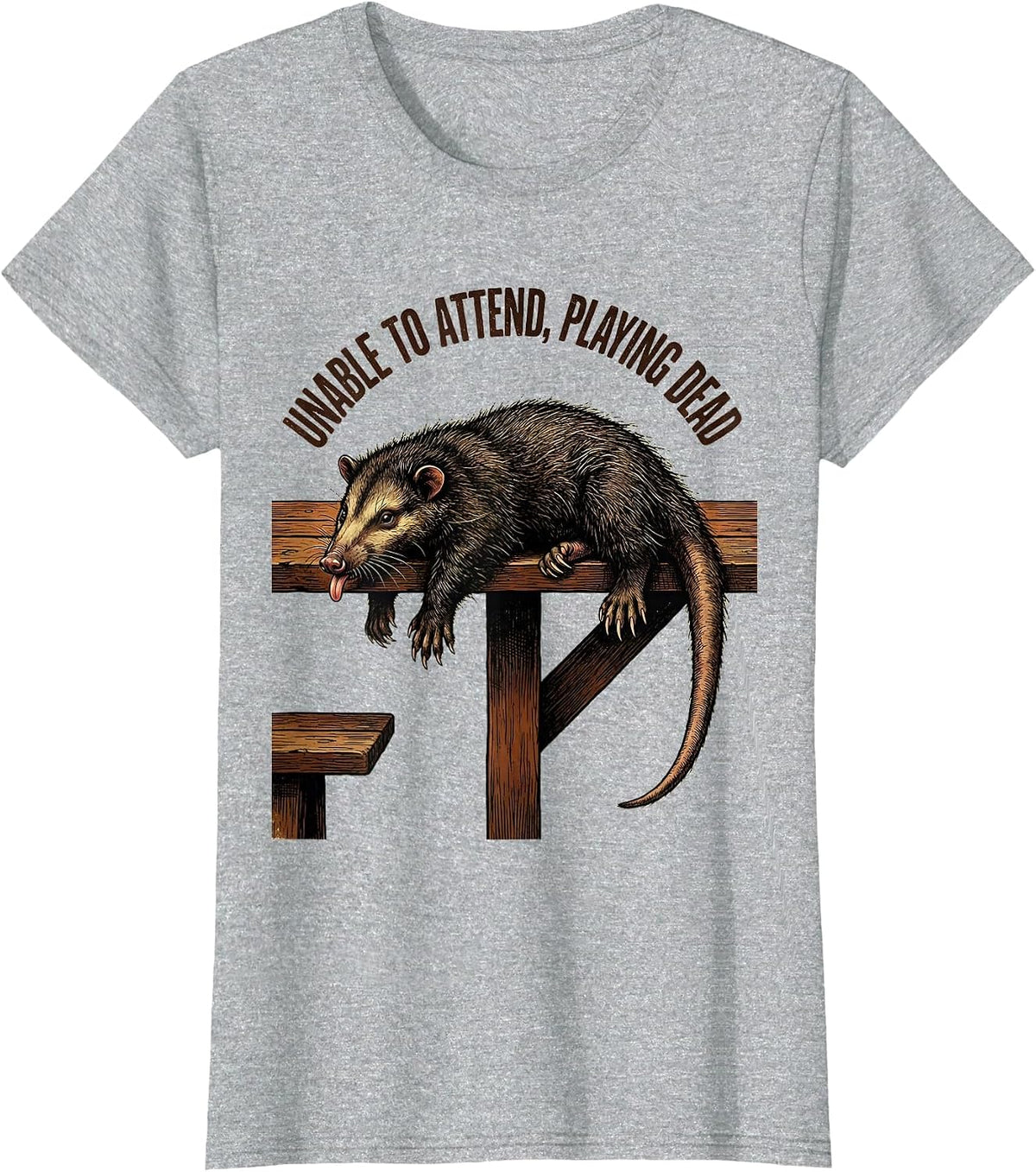 Women's Unable To Attend Playing Dead Vintage Opossum Meme Humor T-Shirt - Heather Grey