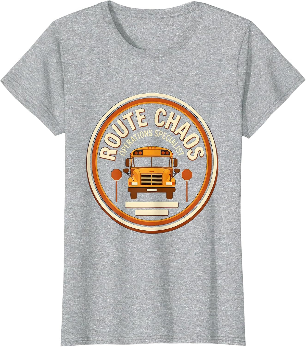 Route Chaos Operations Specialist Funny School Bus Driver T-Shirt - Heather Grey