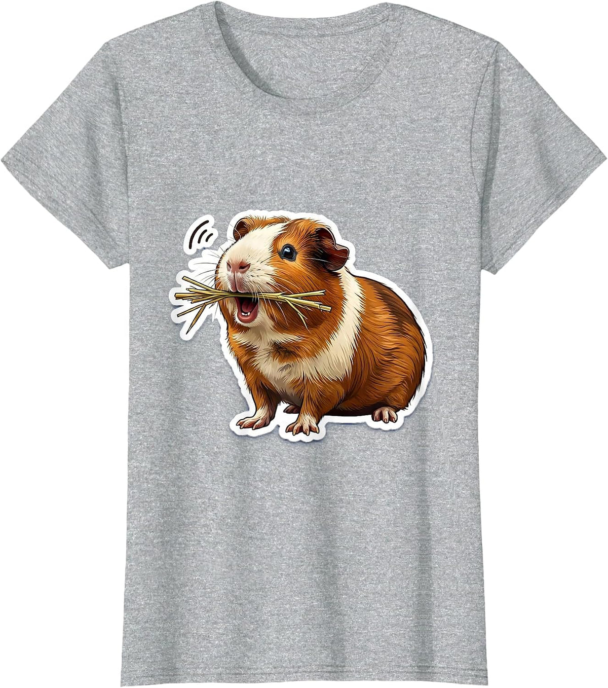 Women's Guinea Pig Hay Snack Funny Cavy Lover Sticker Style T-Shirt - Heather Grey