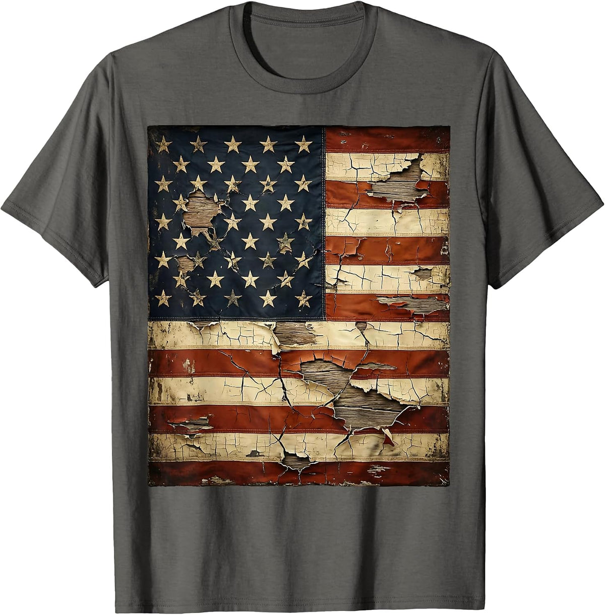 Red White and Blue Raised Fist Sparkler Fireworks T-Shirt - Asphalt Grey