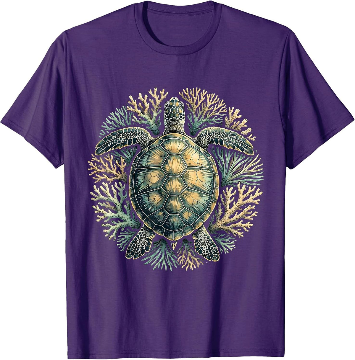 Puerto Rico Sea Turtle Coral Reef Illustration T-Shirt - Purple