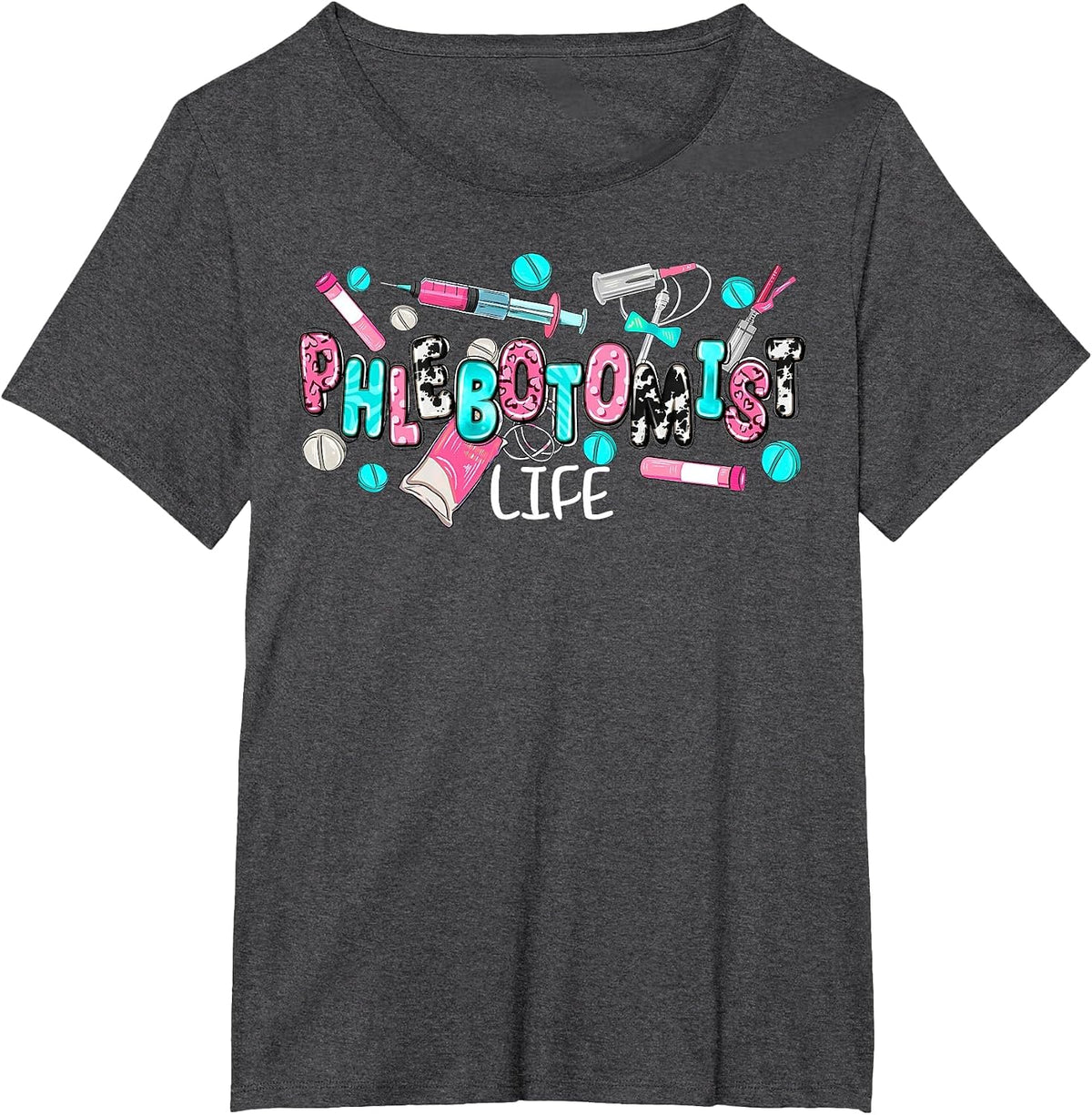 Phlebotomist Life Leopard Coquette Phlebotomy Women Nurse T-Shirt - Dark Heather Grey