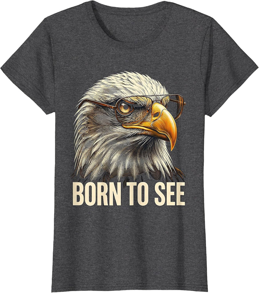 Women's Born To See Eagle Pride Kids Wildlife Lover T-Shirt - Dark Heather Grey