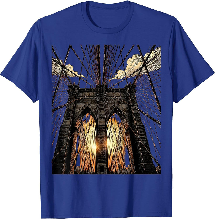 Brooklyn Bridge Sunset Cables New York T-Shirt - Royal Blue