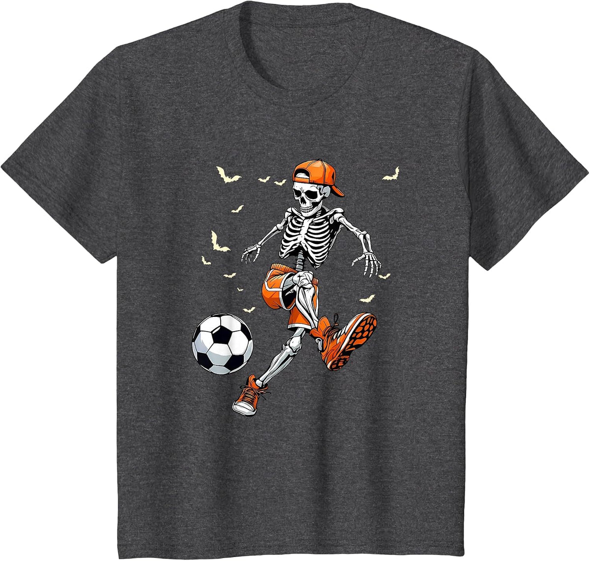 Funny Spooky Skeleton Soccer Tee | Boys & Kids Halloween T-Shirt - Dark Heather Grey