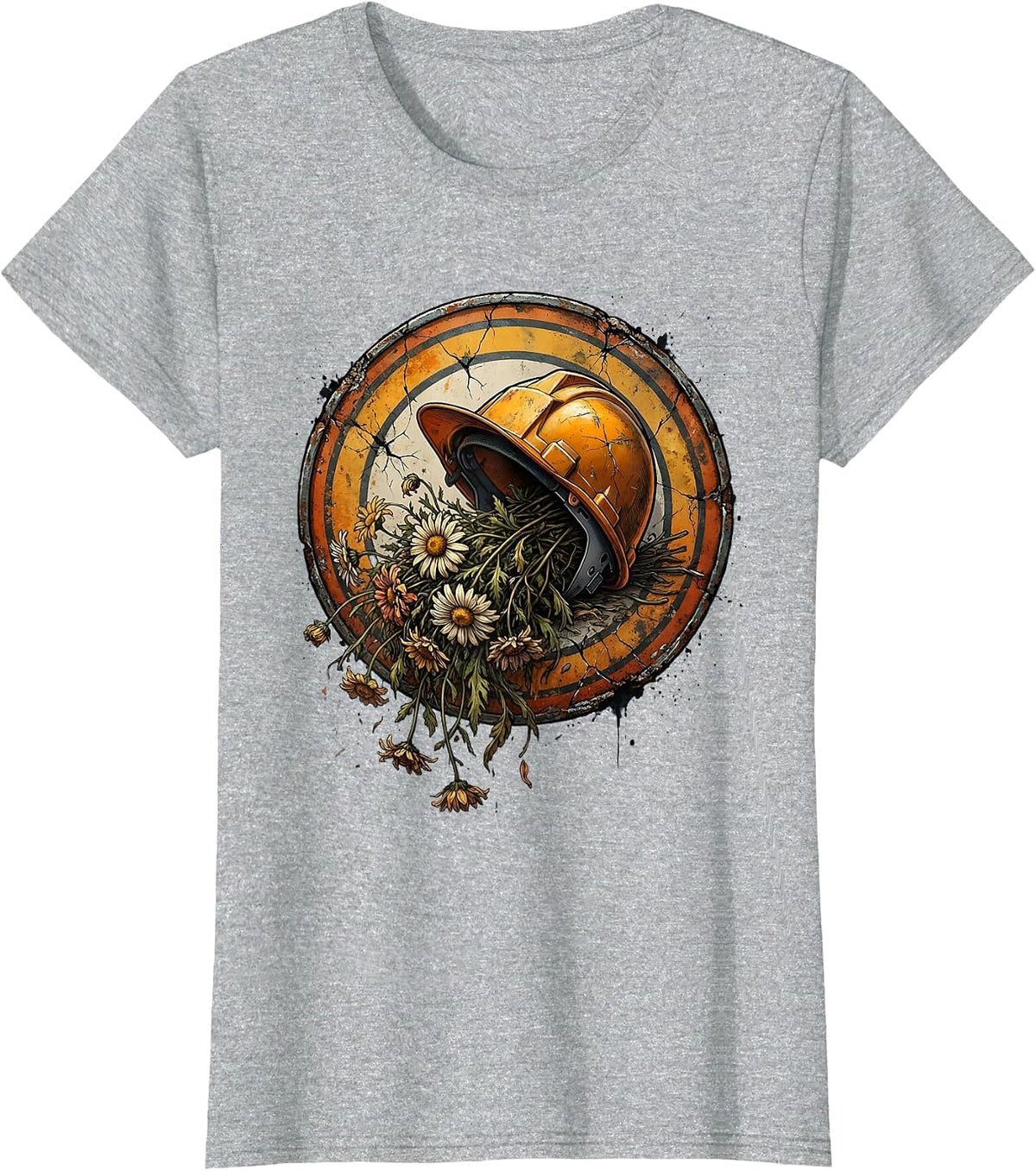 Labor Day Hard Hat Wilted Flowers Sarcastic Design T-Shirt - Heather Grey