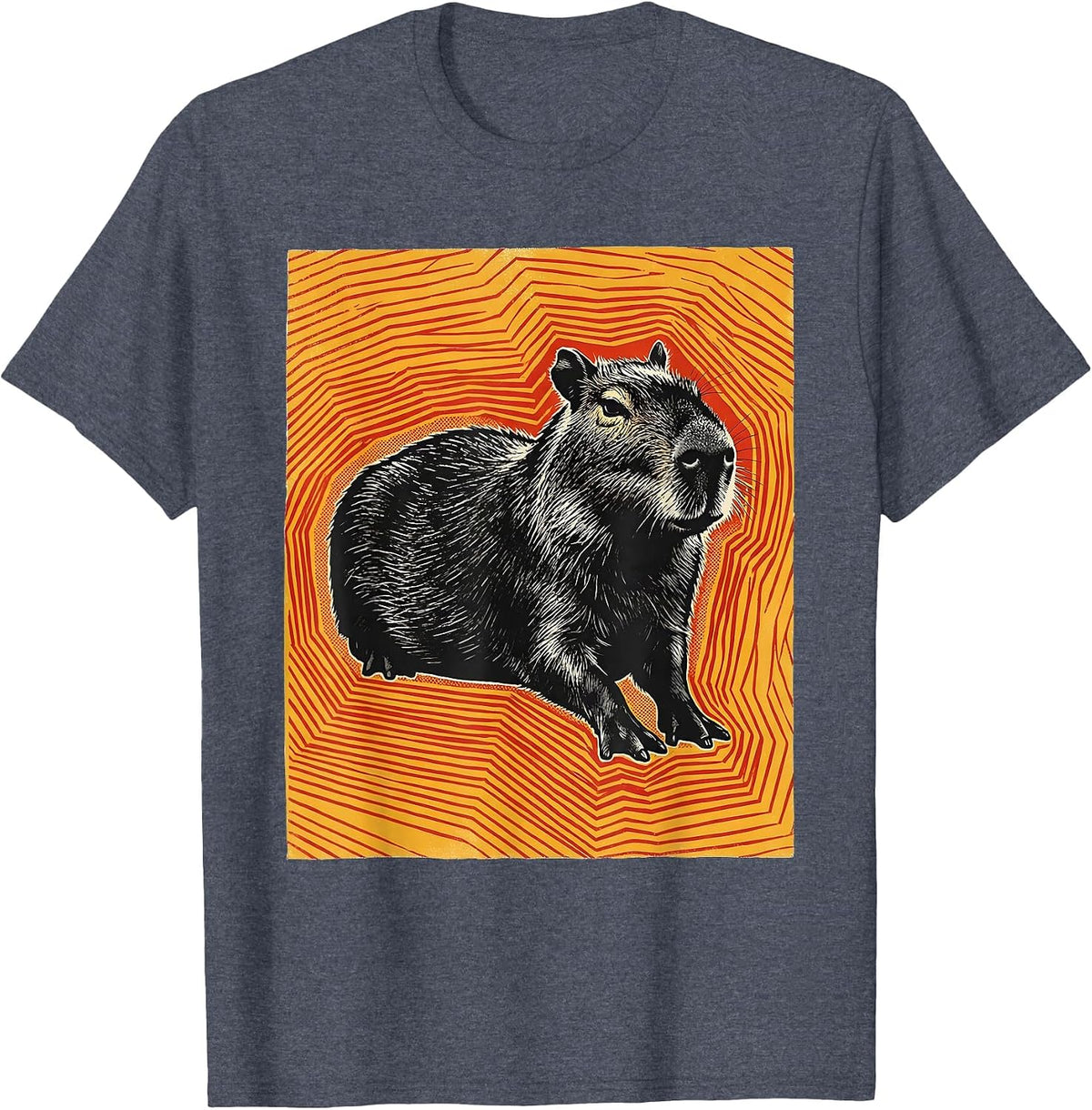 Men's Low Capybara Screenprint Poster Animal Humor T-Shirt - Heather Blue
