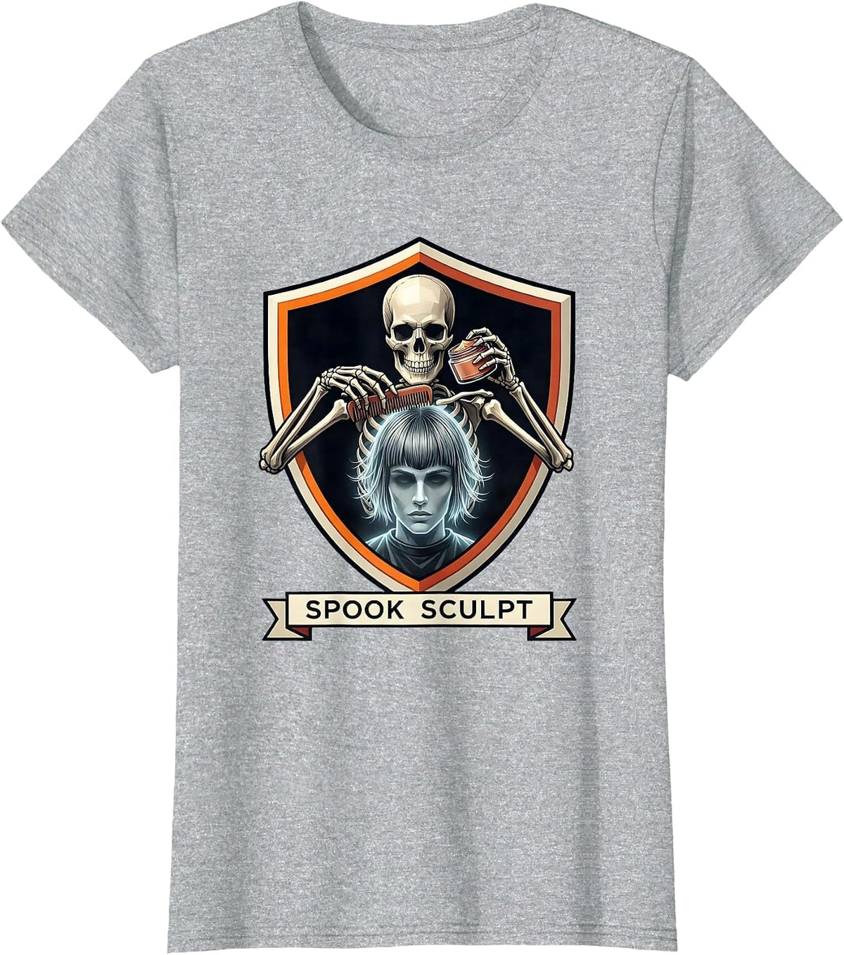 Spook Sculpt Skeleton Hairstylist Funny Hairdresser T-Shirt - Heather Grey
