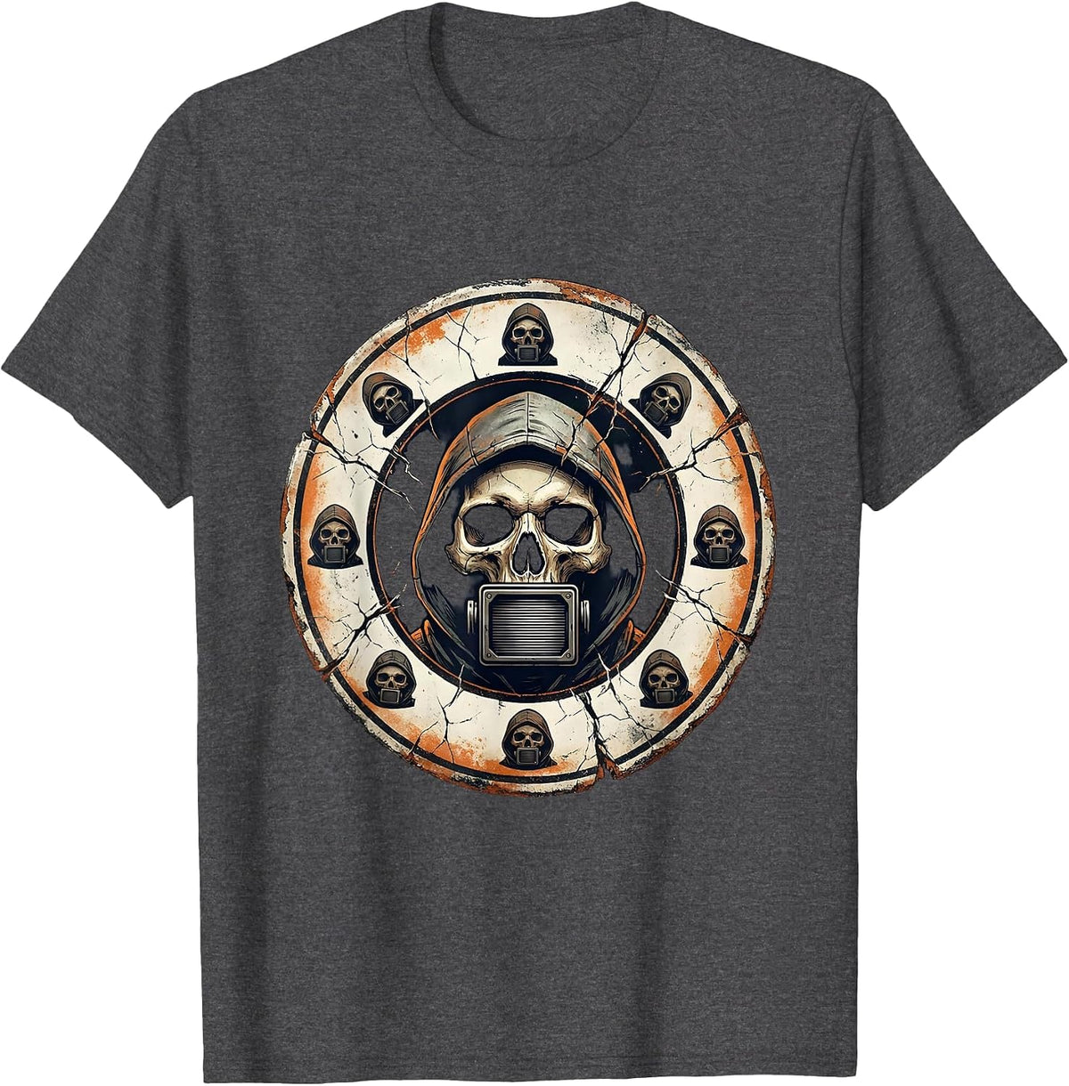 Men's Sealed Gamma Camera Detector Skull Badge Radiology Tech T-Shirt - Dark Heather Grey