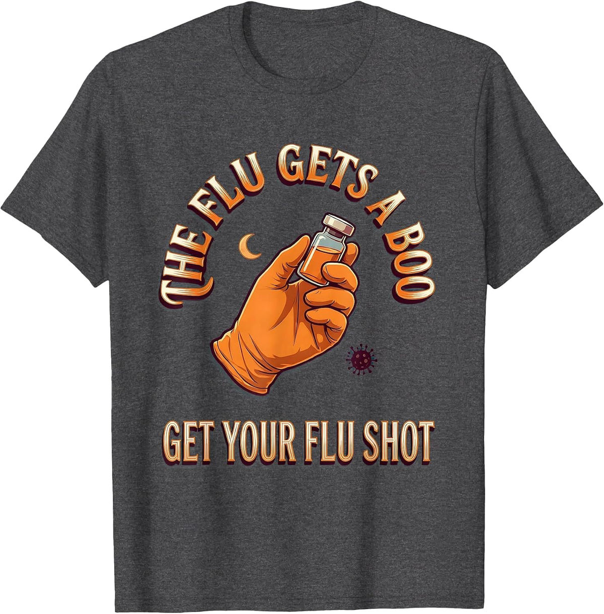 Men's The Flu Gets A Boo Get Your Flu Shot Funny Nurse Halloween T-Shirt - Dark Heather Grey
