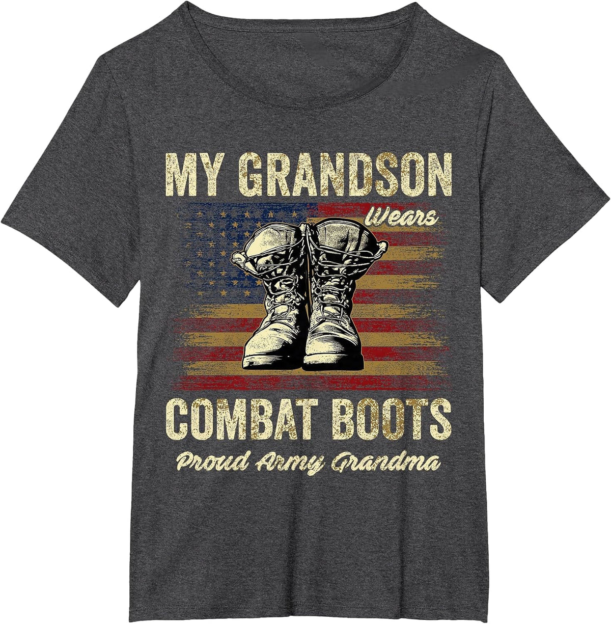 My Grandson Wears Combat Boots Proud Army Grandma Veteran T-Shirt - Dark Heather Grey