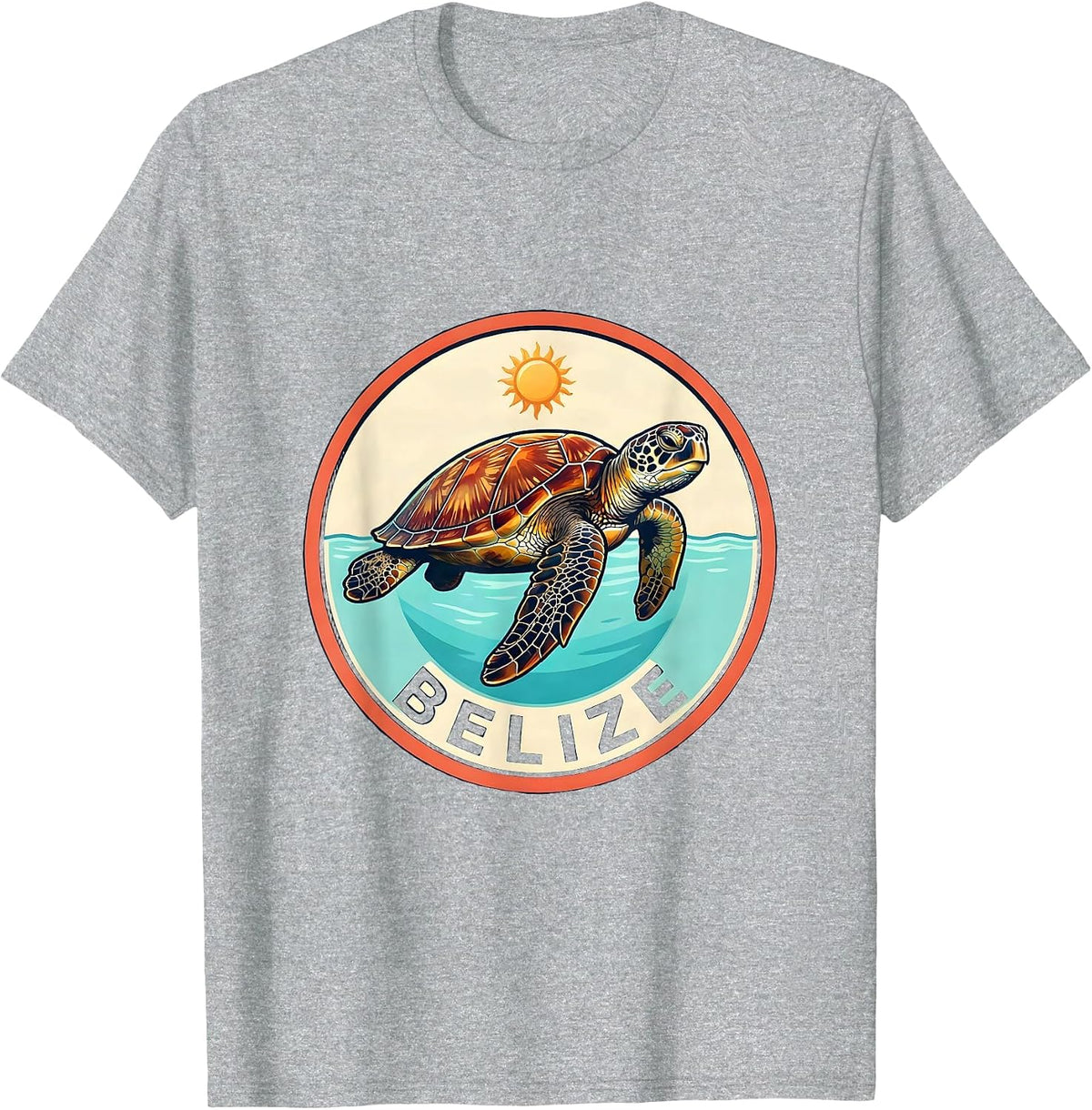 Men's Belize Vintage Sea Turtle Badge Beach Vacation Souvenir T-Shirt - Heather Grey