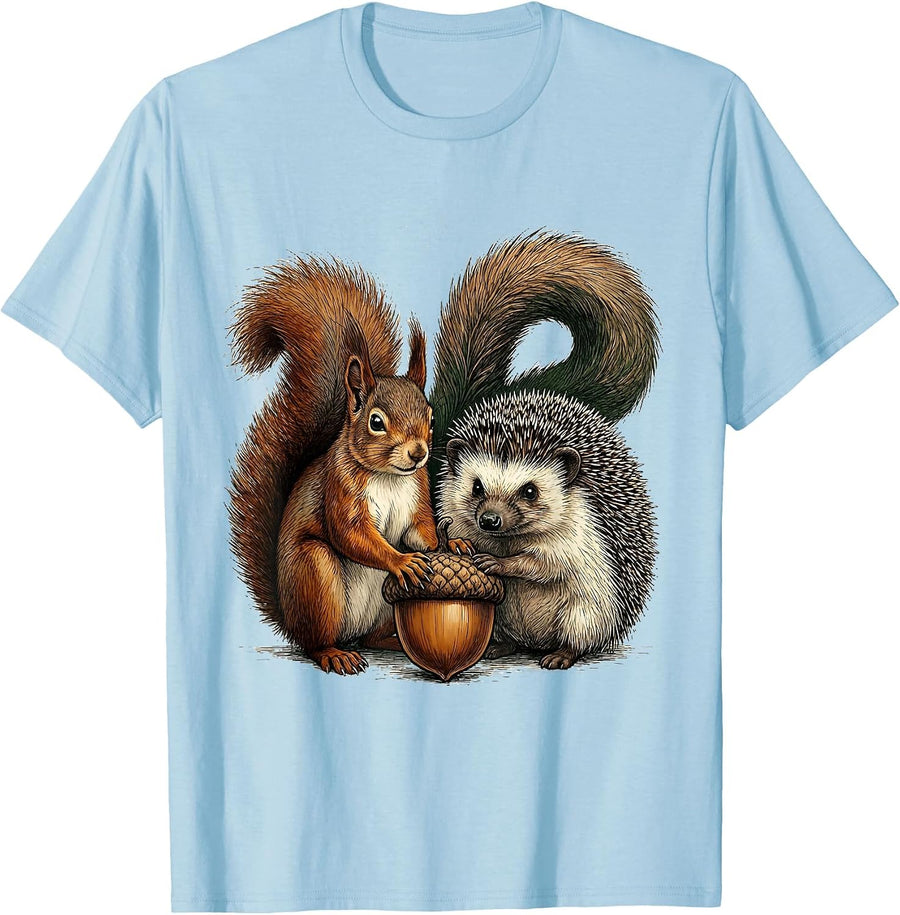Men's Squirrel And Hedgehog Friendship Funny Animal Lover Novelty T-Shirt - Baby Blue