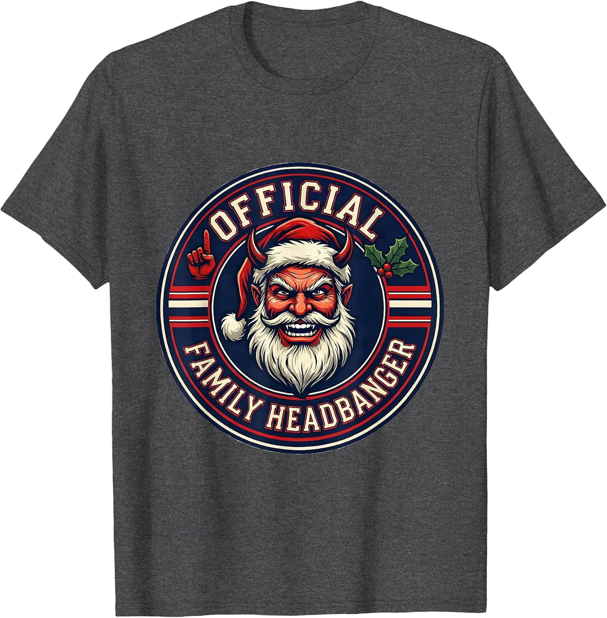 Official Family Headbanger Funny Heavy Metal Christmas Rock T-Shirt - Dark Heather Grey