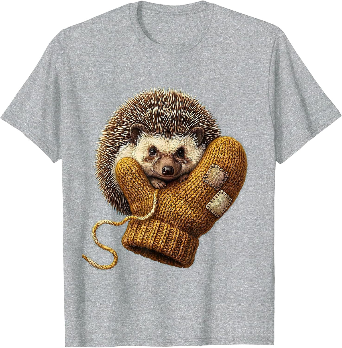Men's Plump Hedgehog In Mitten Cute Animal Lover Gift T-Shirt - Heather Grey
