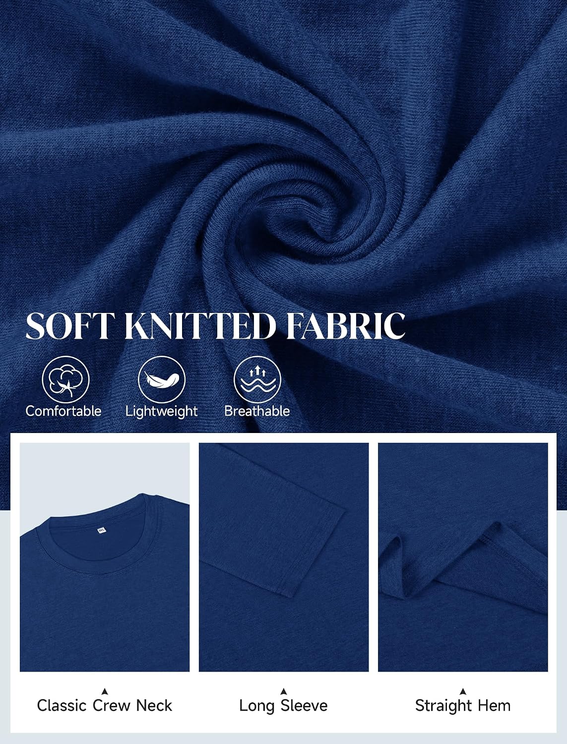Mens Long Sleeve Tee Shirts Crew Neck Casual Regular Fit Plain - size chart
