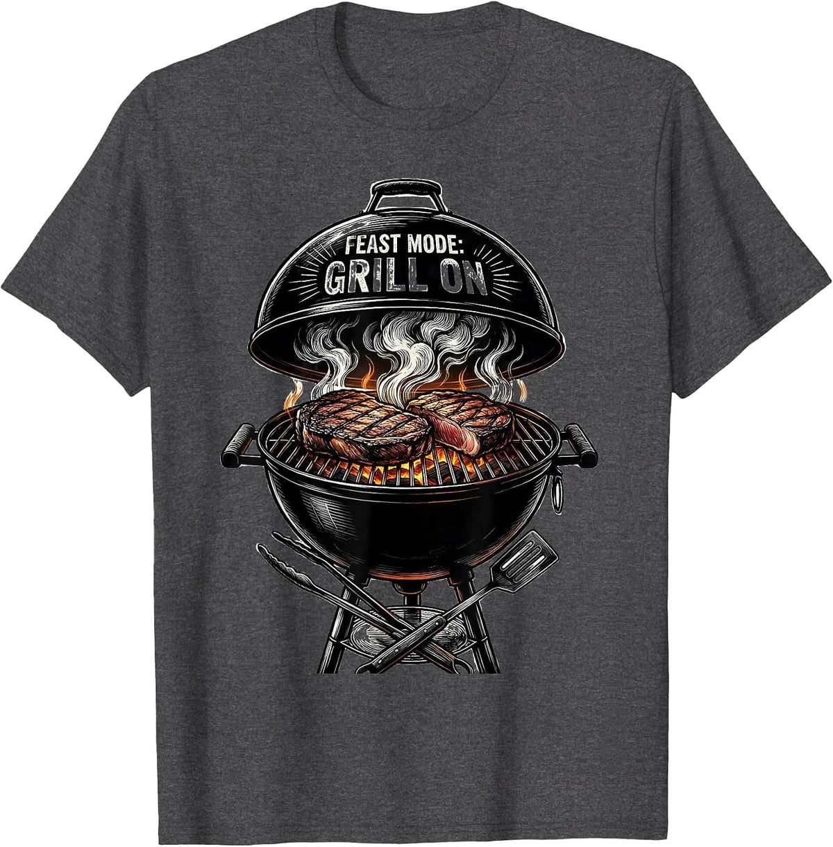 Men's Feast Mode Grill On Labor Day Grilling Design T-Shirt - Dark Heather Grey