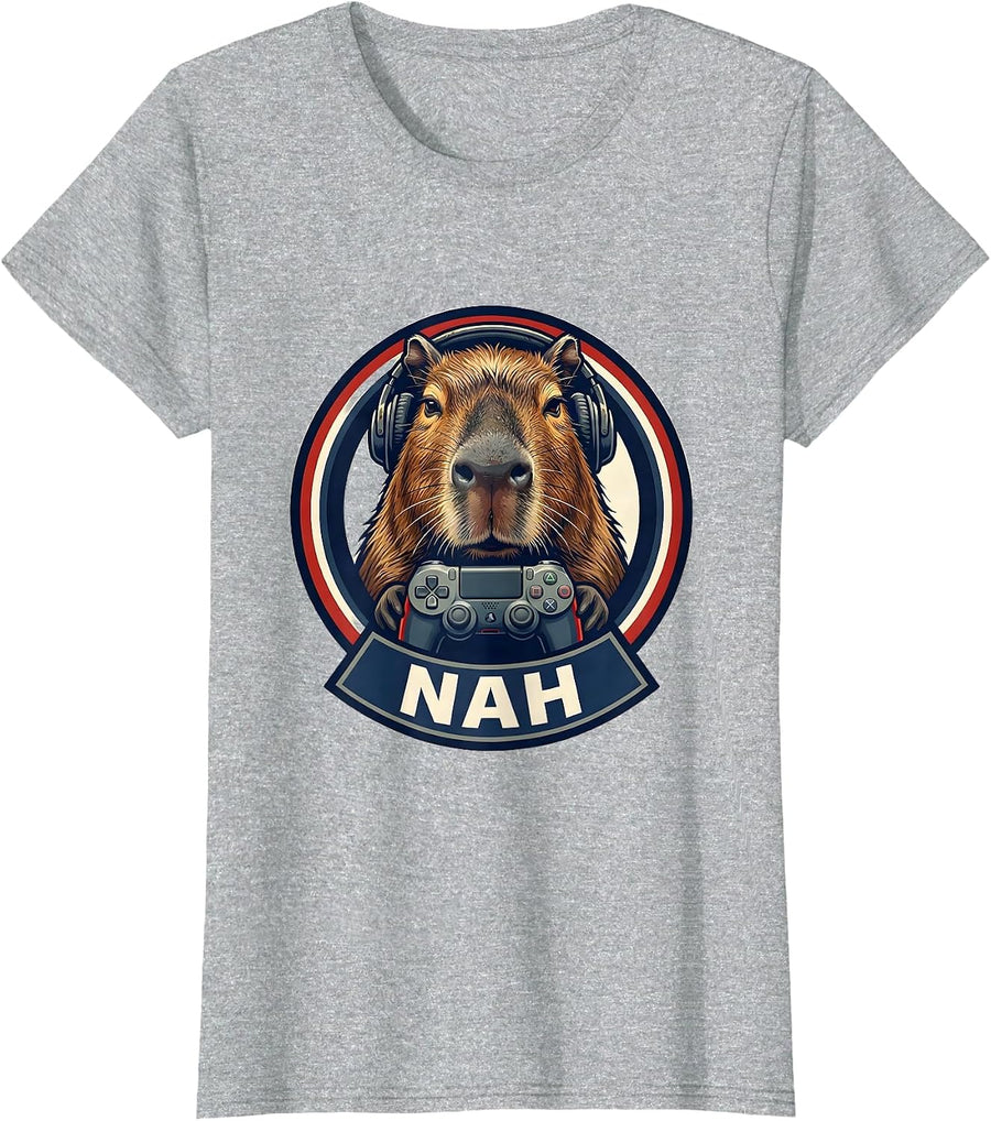 Nah Funny Capybara Gamer Meme Humor Cute T-Shirt - Heather Grey
