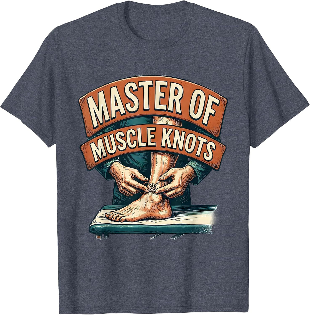 Master of Muscle Knots Funny Physical Therapist Massage T-Shirt - Heather Blue