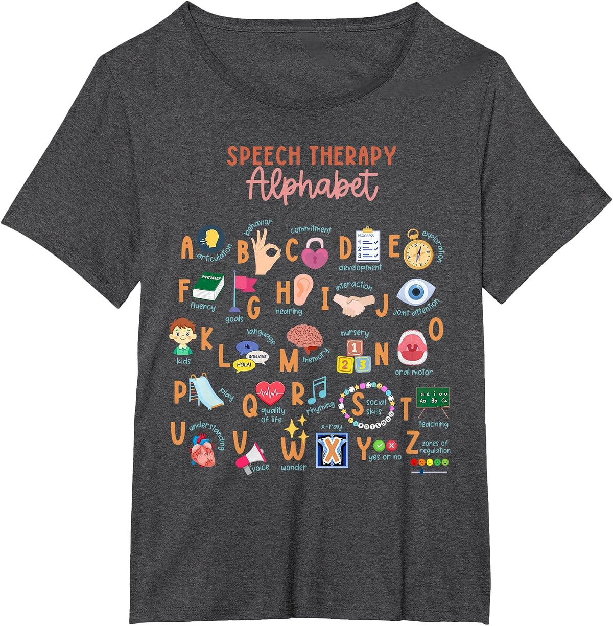 Speech Therapy Alphabet ABC SLP Speech Language Pathologist T-Shirt - Dark Heather Grey