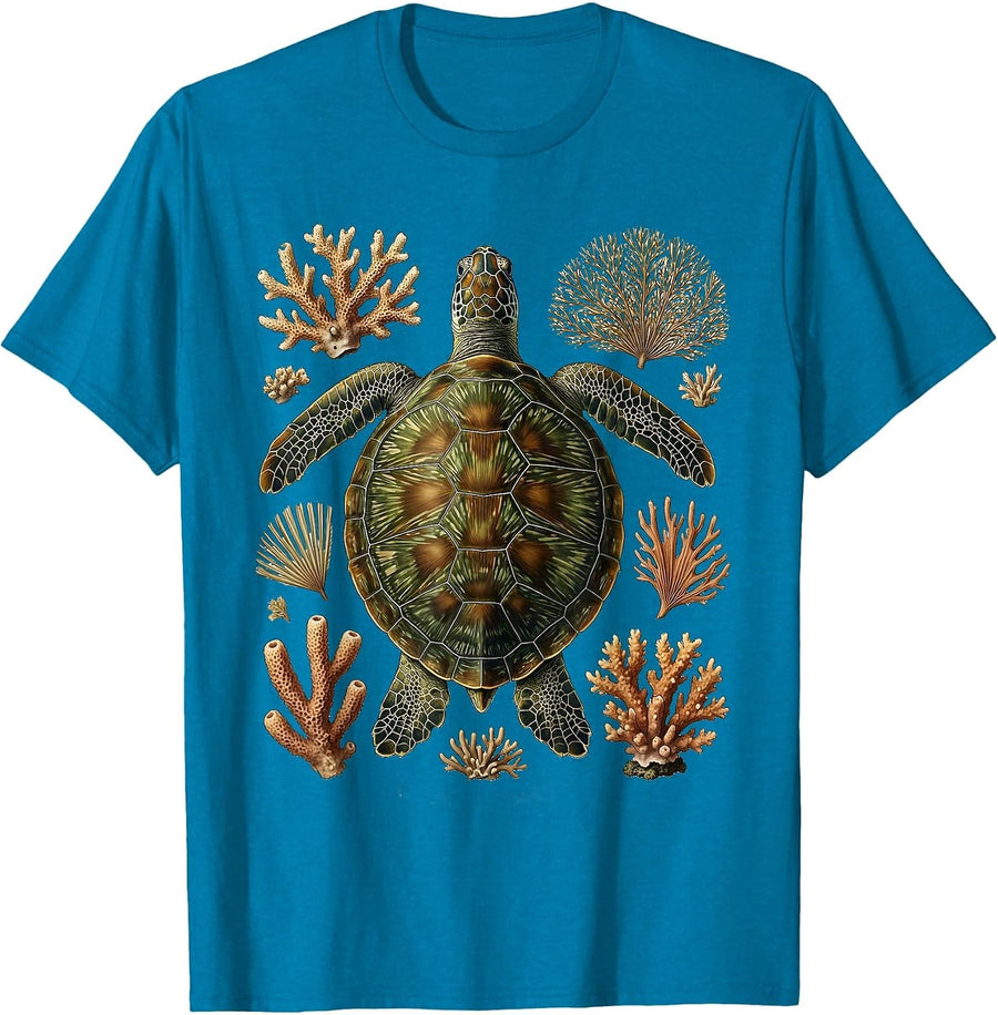 Ecuador Sea Turtle Coral Reef Illustration T-Shirt - Sapphire Blue