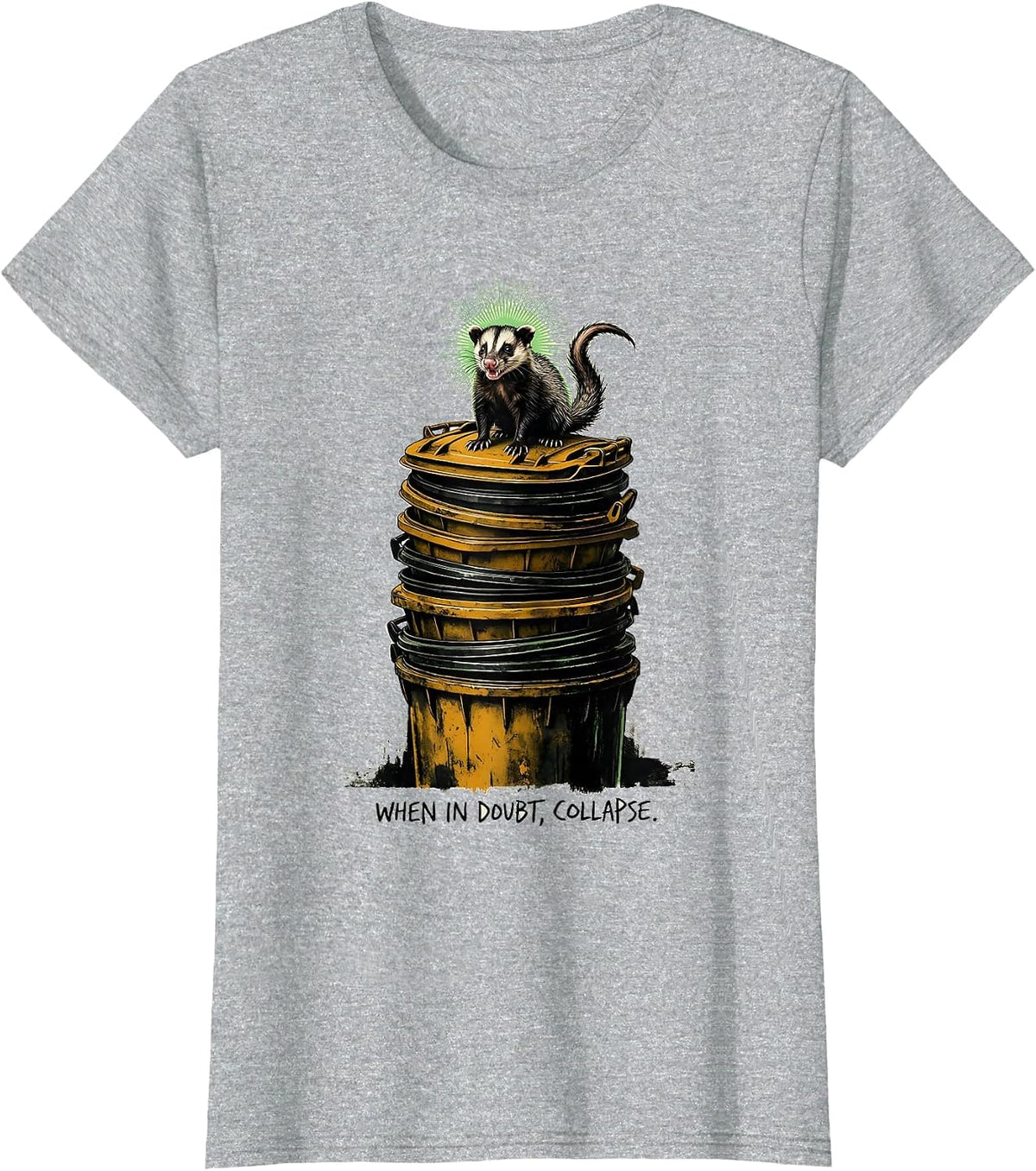 When In Doubt Collapse Funny Opossum Meme Animal Lover Humor T-Shirt - Heather Grey