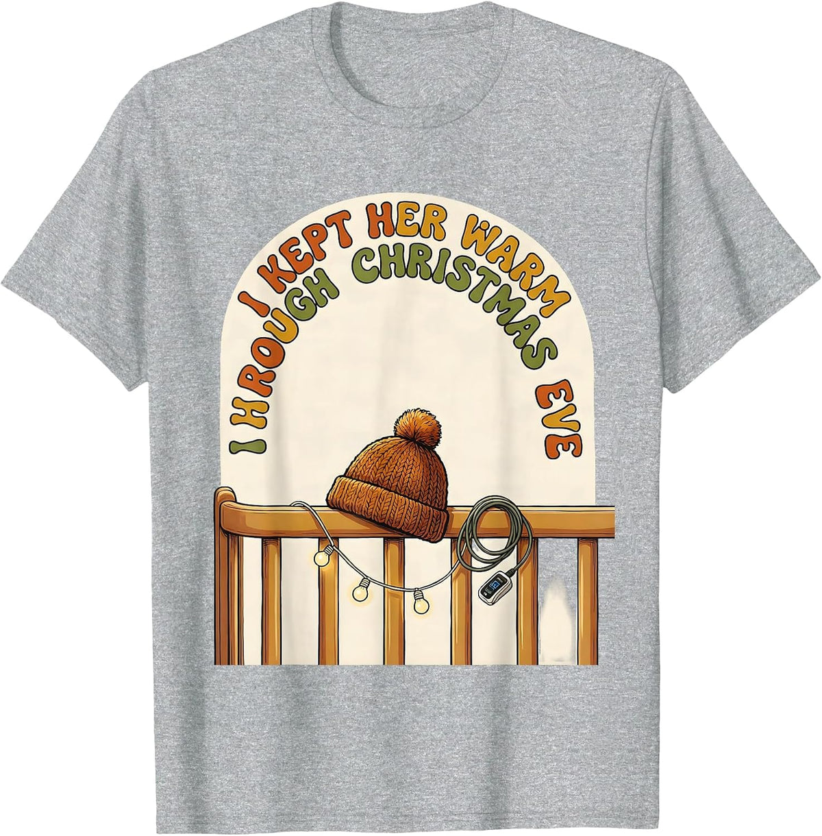 Men's I Kept Her Warm Through Christmas Eve Funny Nurse Christmas T-Shirt - Heather Grey
