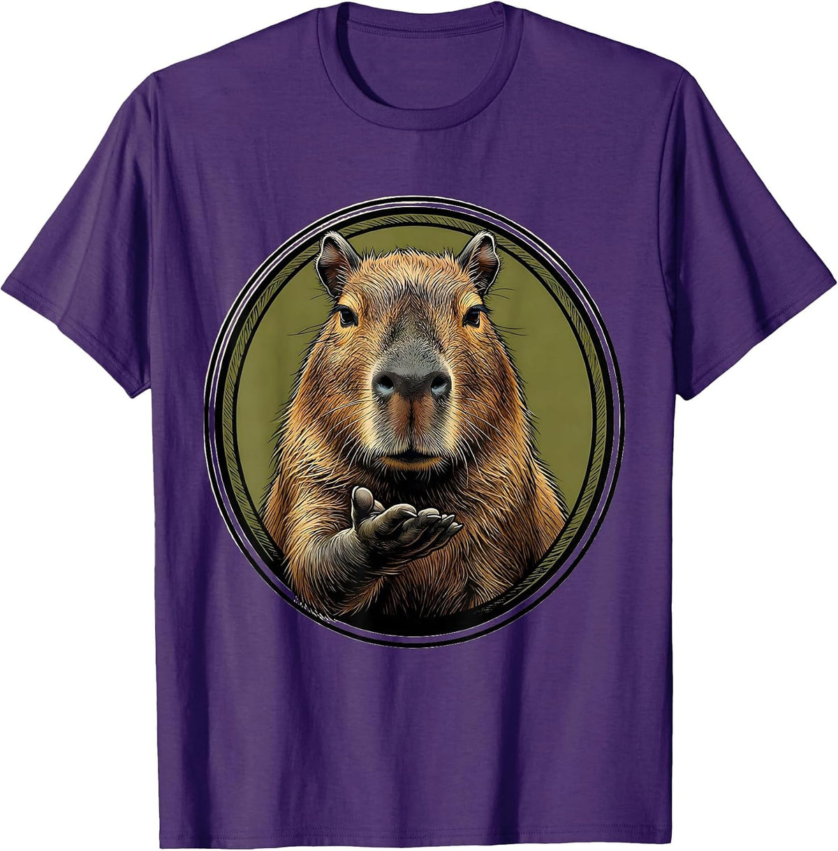 Capybara Meme Animal Humor Funny Rodent Illustration T-Shirt - Purple