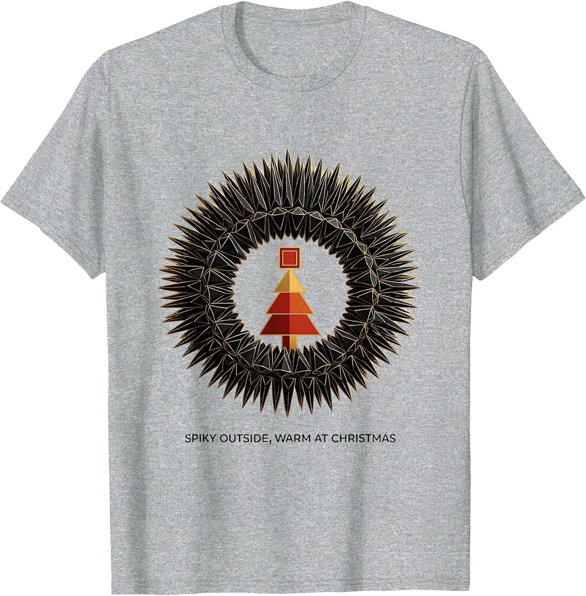 Men's Spiky Outside, Warm At Christmas Geometric Hedgehog Cute T-Shirt - Heather Grey