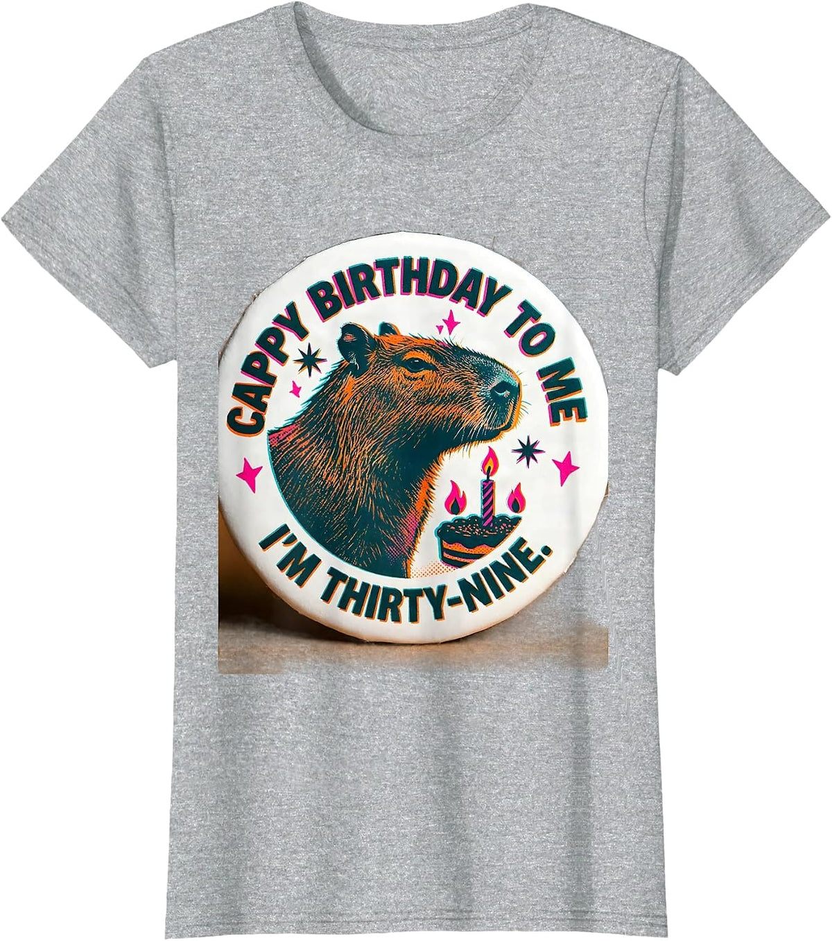 Women's Cappy Birthday To Me I'm Thirty-Nine Cute Capybara Kawaii T-Shirt - Heather Grey