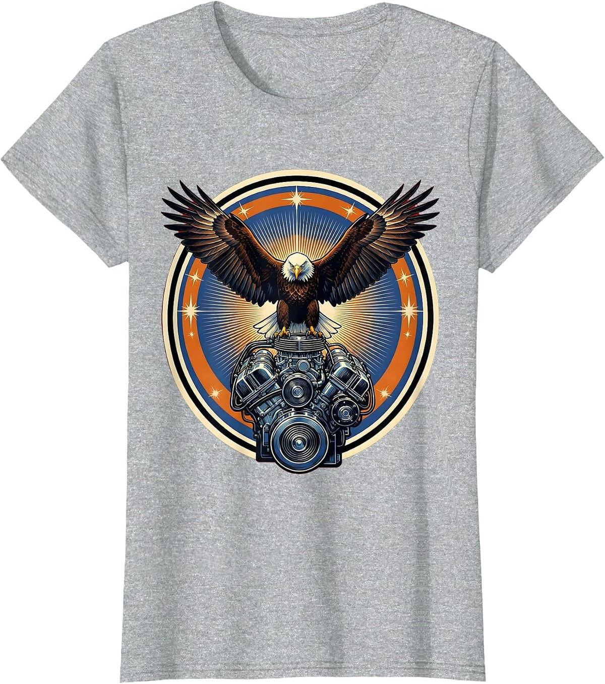 Valley Forge Automotive Bald Eagle V8 Engine T-Shirt - Heather Grey