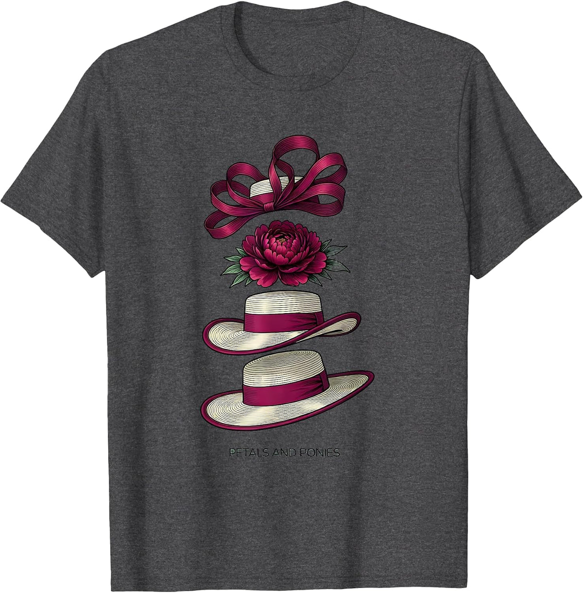 Petals and Ponies Floral Derby Fashion Design T-Shirt - Dark Heather Grey
