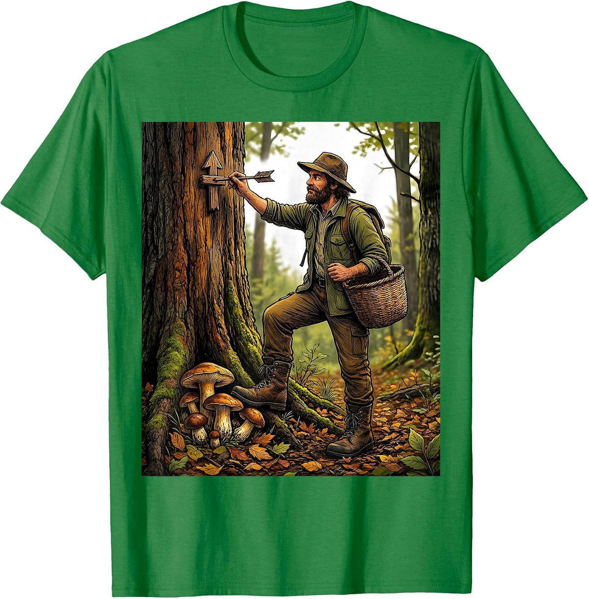 Men's Forager Mushroom Hunting Hidden Morel Gift T-Shirt - Kelly Green