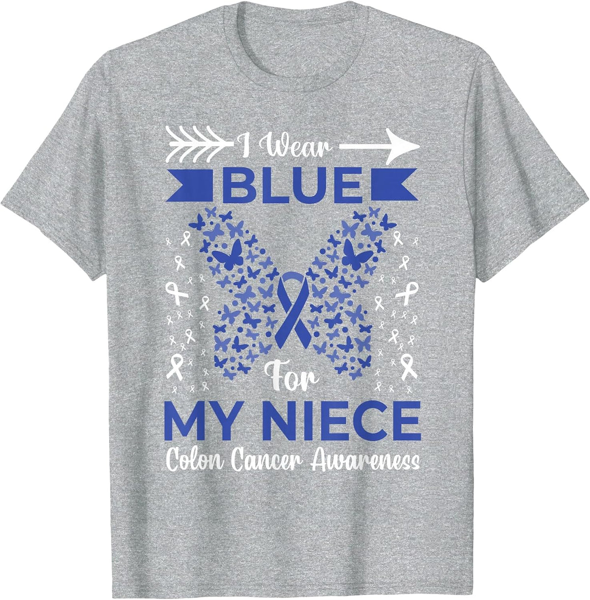 I Wear Blue for My Niece Colon Cancer Awareness Ribbons T-Shirt - Heather Grey