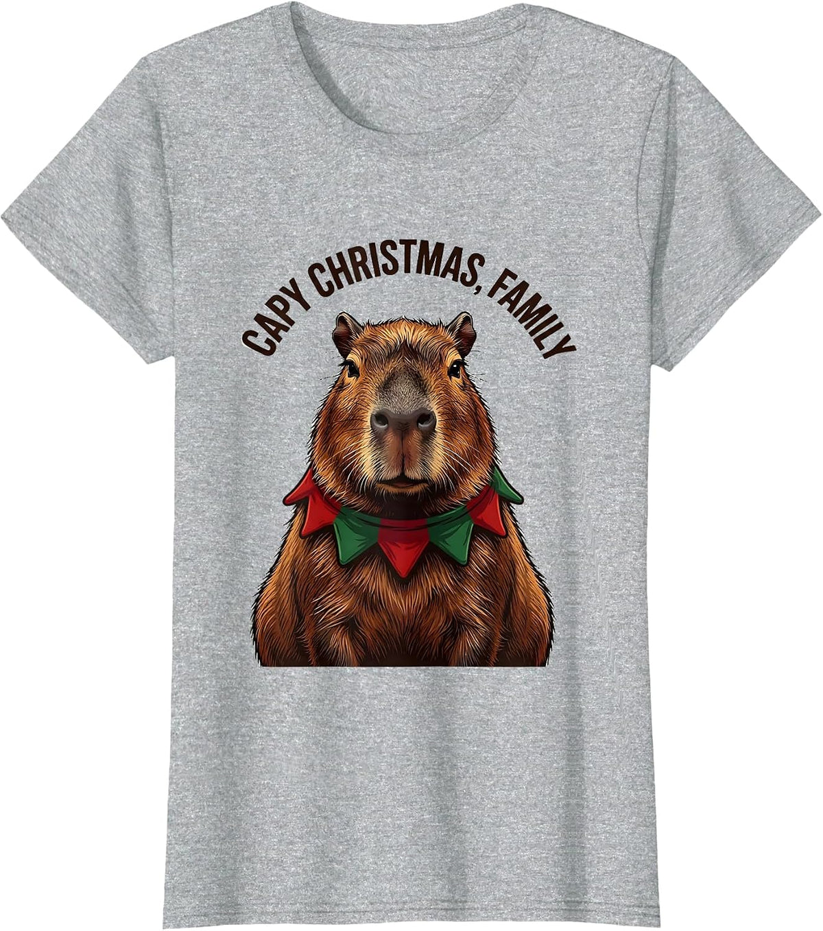 Women's Capy Christmas Family Funny Capybara Animal Lover Holiday T-Shirt - Heather Grey