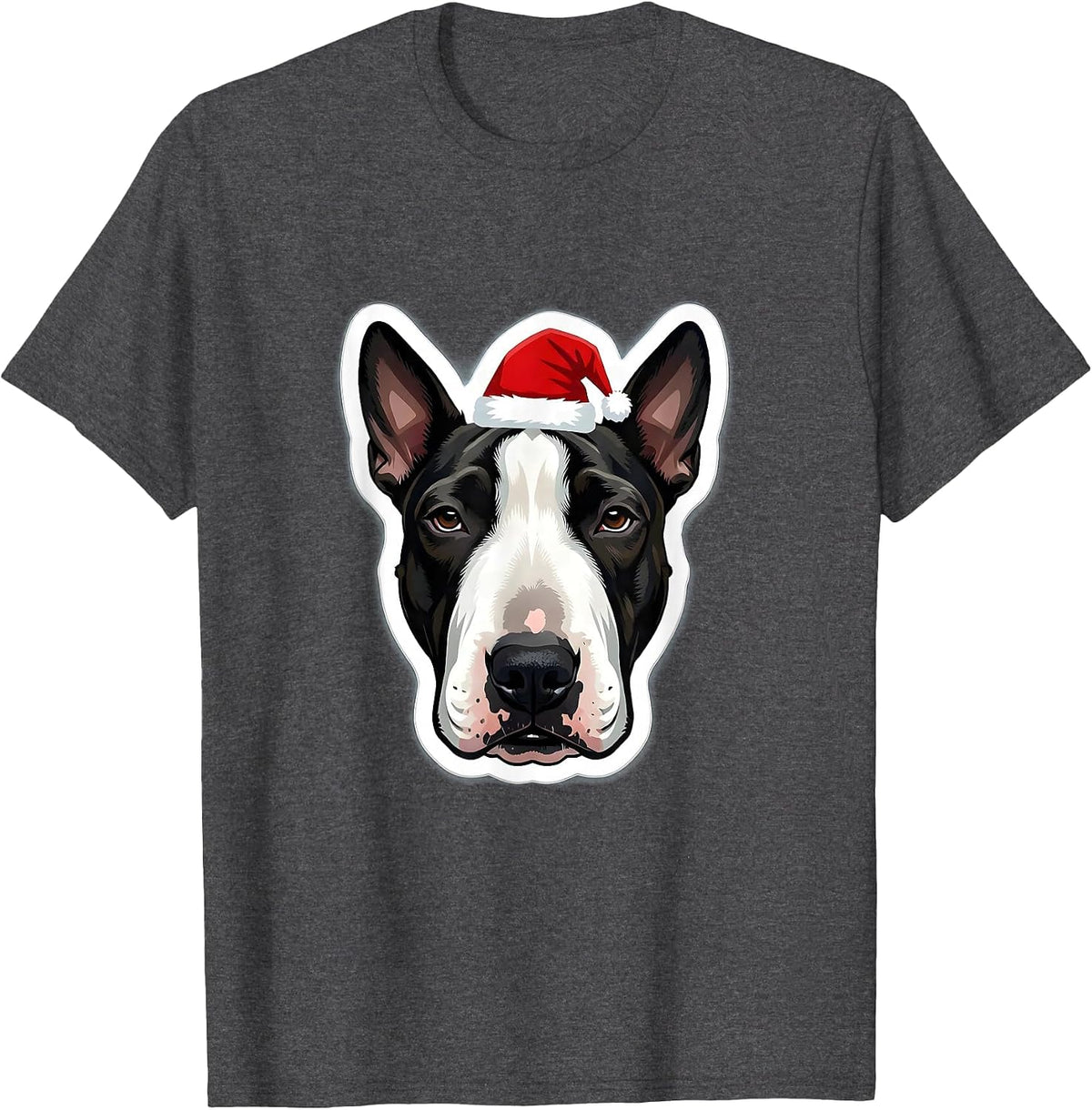 Bull Terrier Santa Hat Christmas Dog Breed Humor T-Shirt - Dark Heather Grey