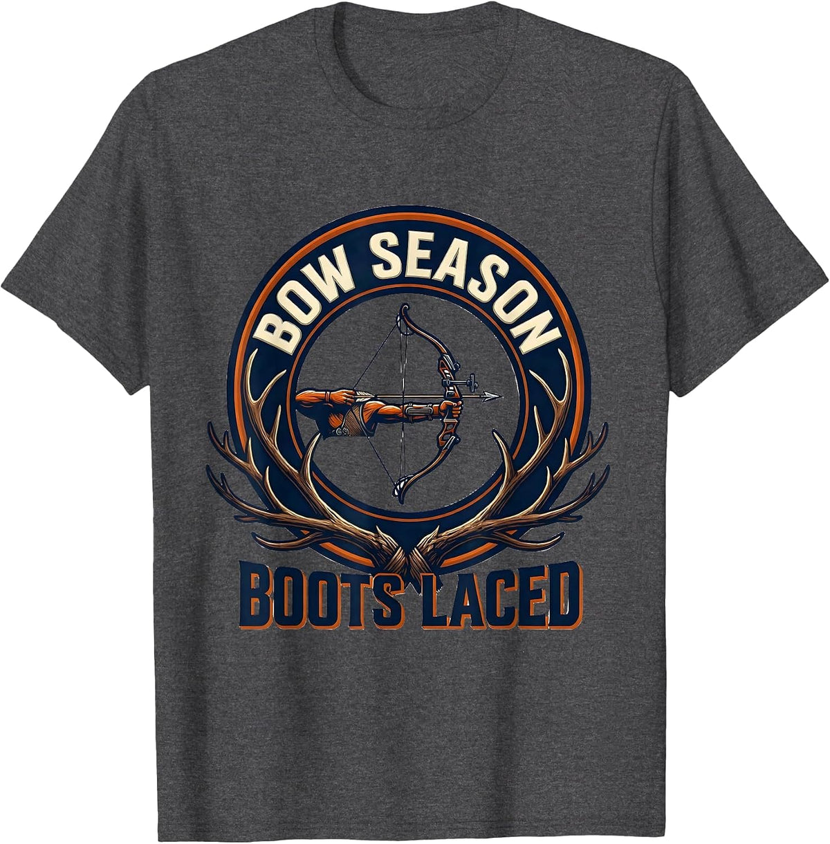 Bow Season Boots Laced Archery Bowhunter Deer Hunting T-Shirt - Dark Heather Grey
