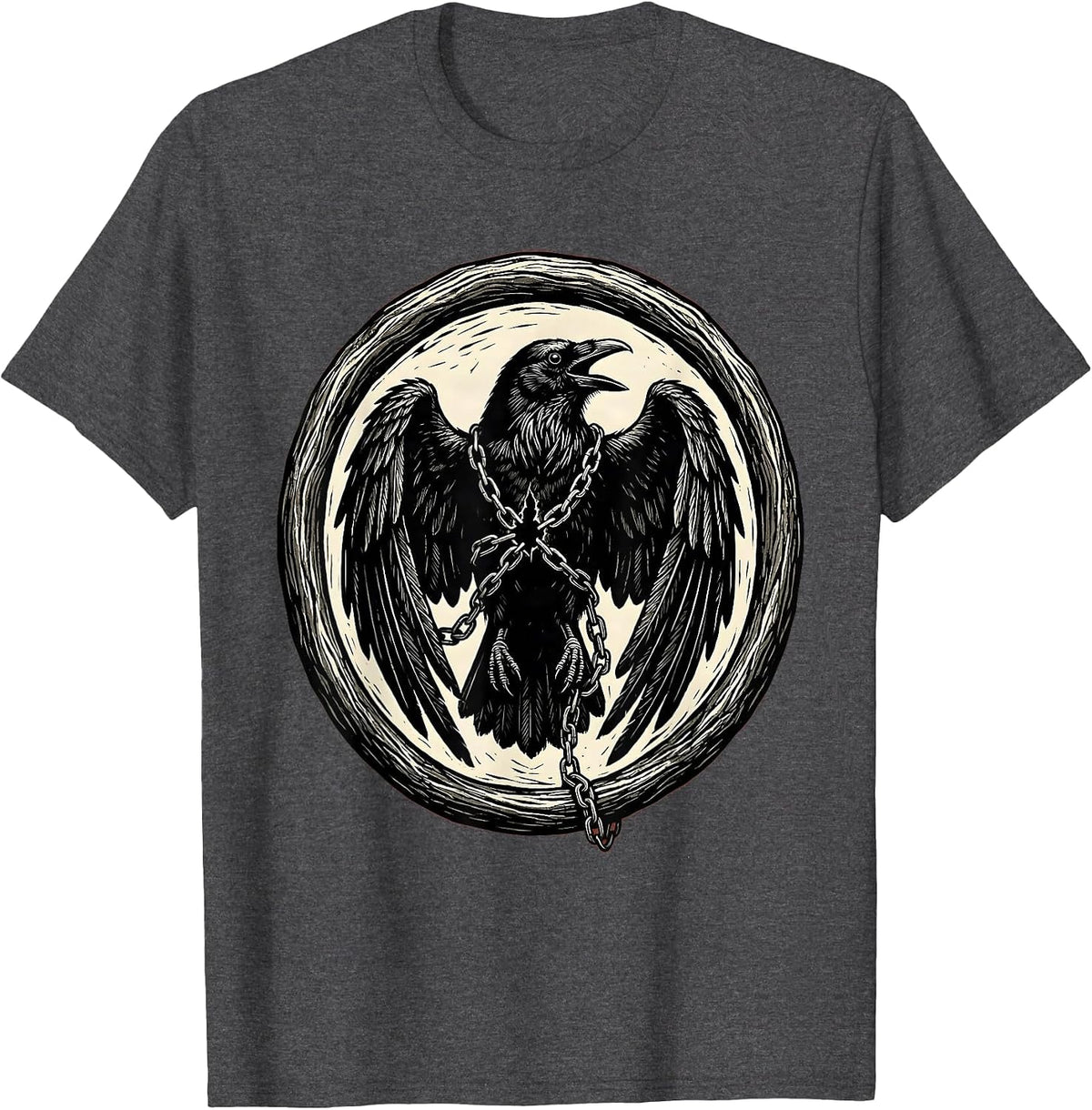 Crow Wrapped in Chains Broken Link Graphic T-Shirt - Dark Heather Grey