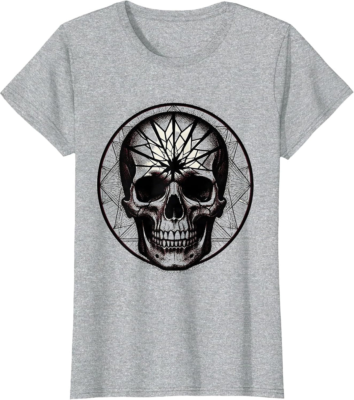 Skull Cracked Stained Glass Goth Art Design T-Shirt - Heather Grey