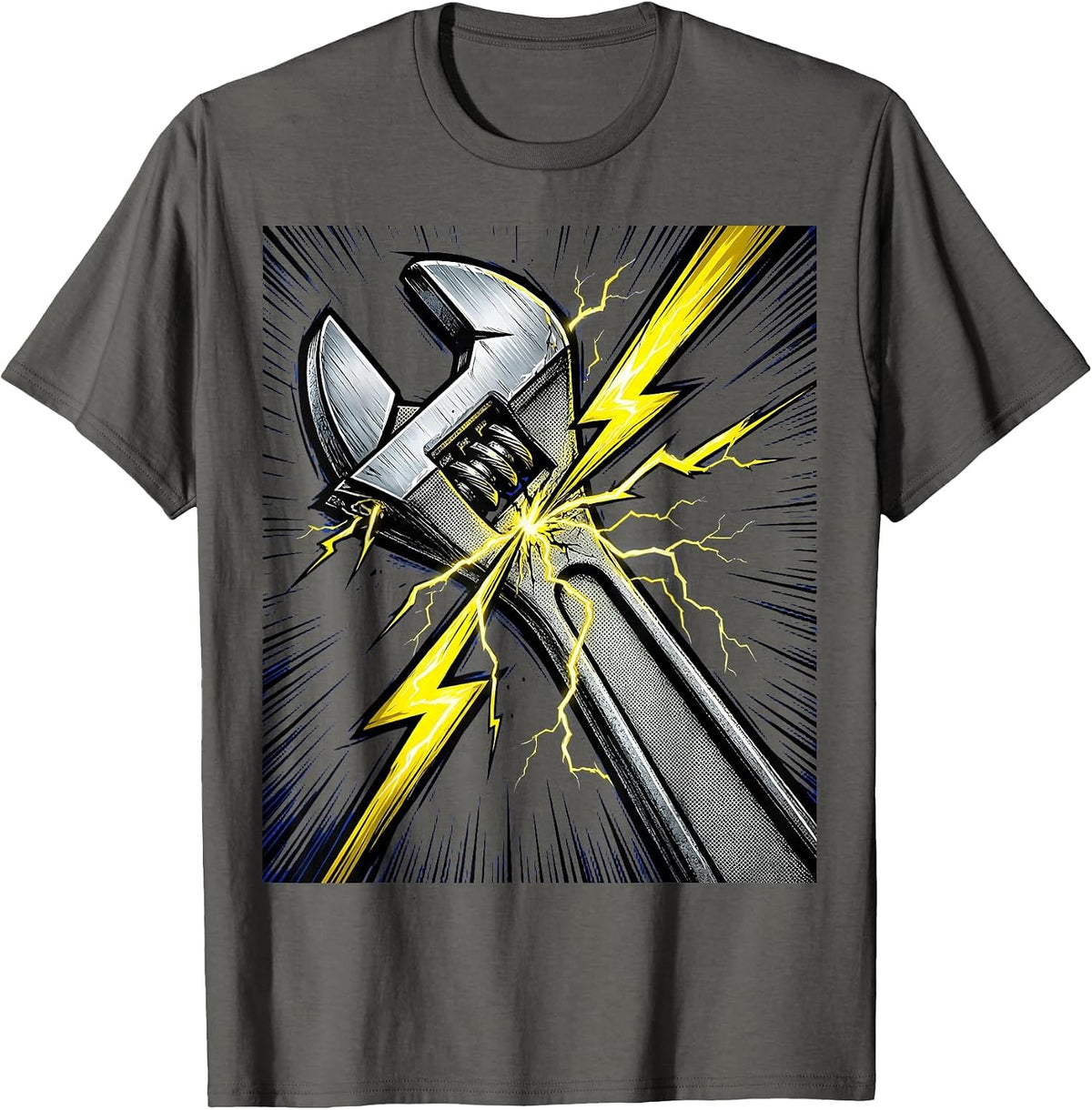 Men's Torque Wrench Lightning Bolt Mechanic Graphic T-Shirt - Asphalt Grey