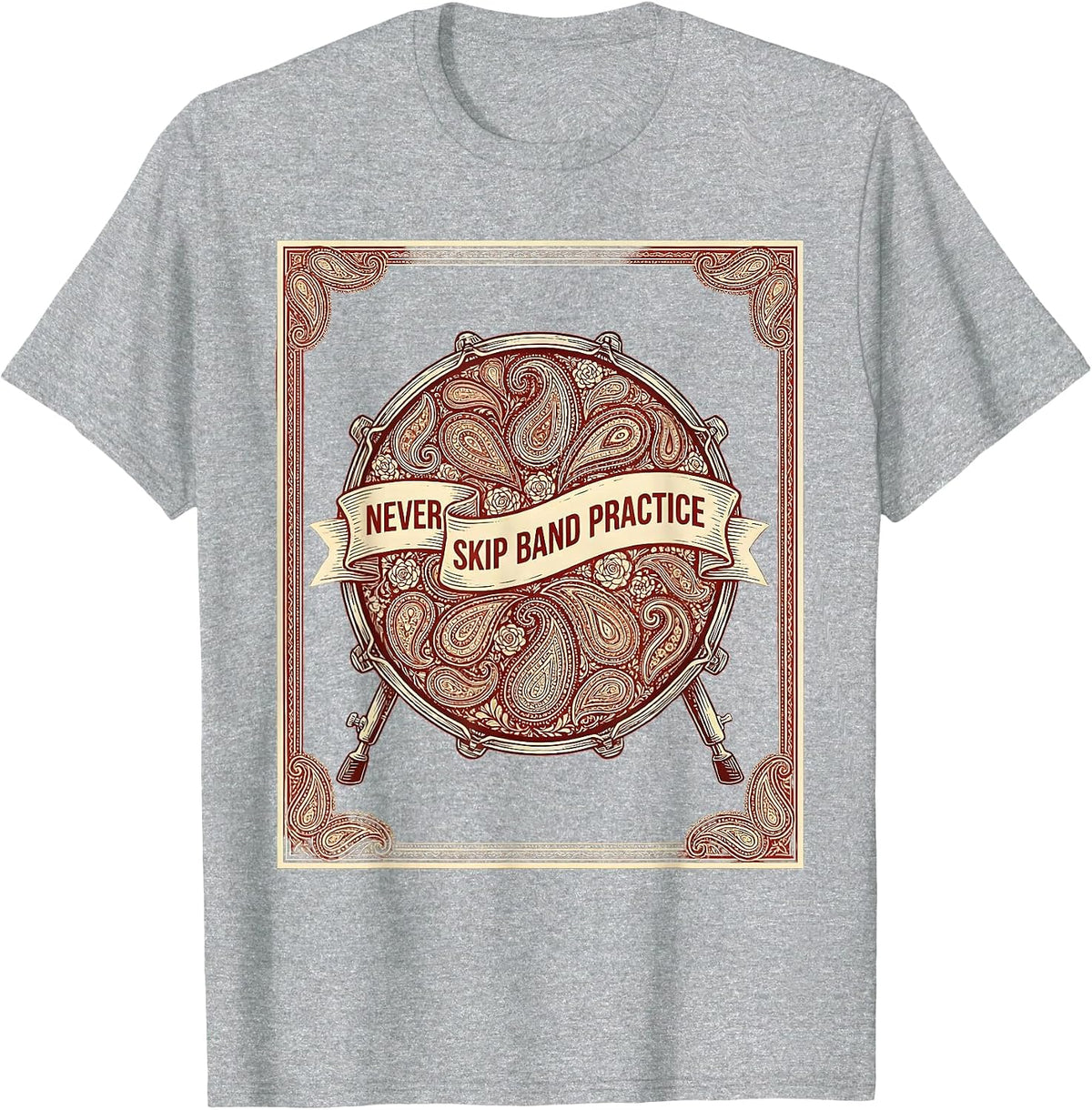 Men's Never Skip Band Practice Musician Design T-Shirt - Heather Grey