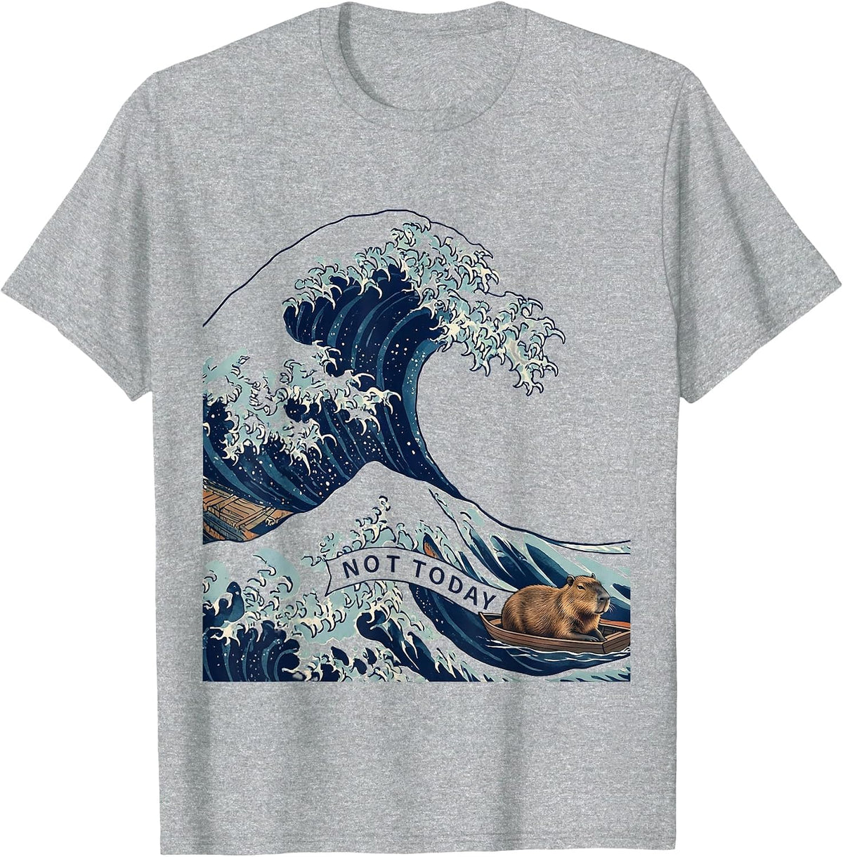 Men's Not Today Ukiyo-e Capybara Japanese Art Meme Humor T-Shirt - Heather Grey