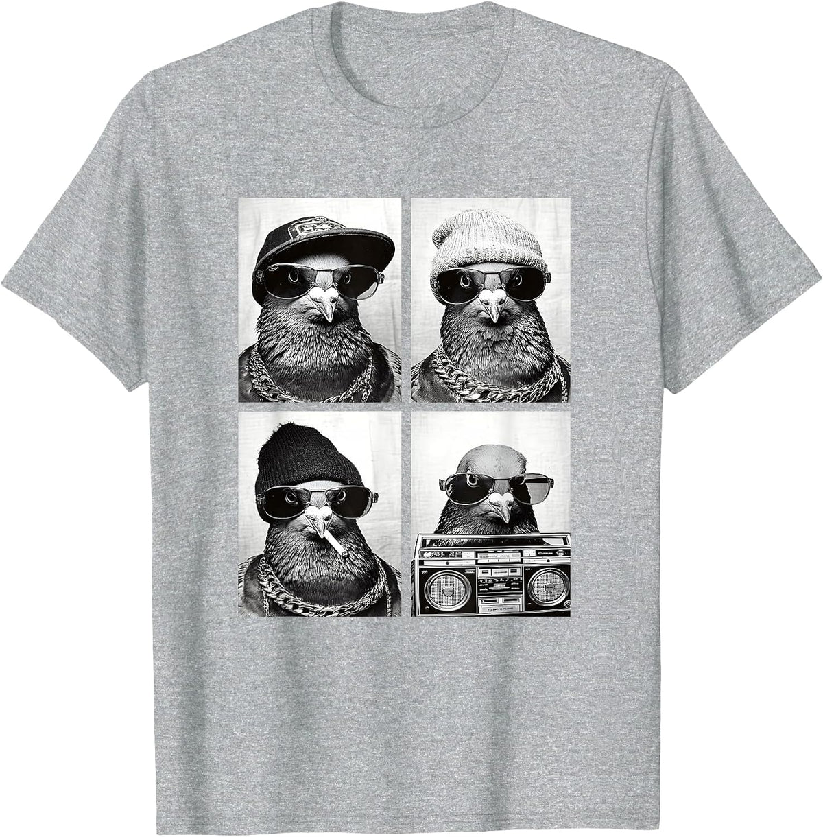 Funny Gangster Pigeons Hip Hop Rap Street Urban Animals Meme T-Shirt - Heather Grey